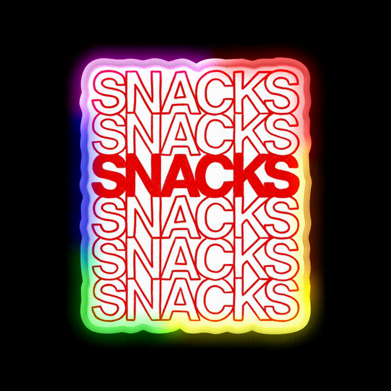 Snacks Snacks Snacks Toddler Typography Snack Food Led Neon Sign Rgb Color - LED neon sign close-up detail