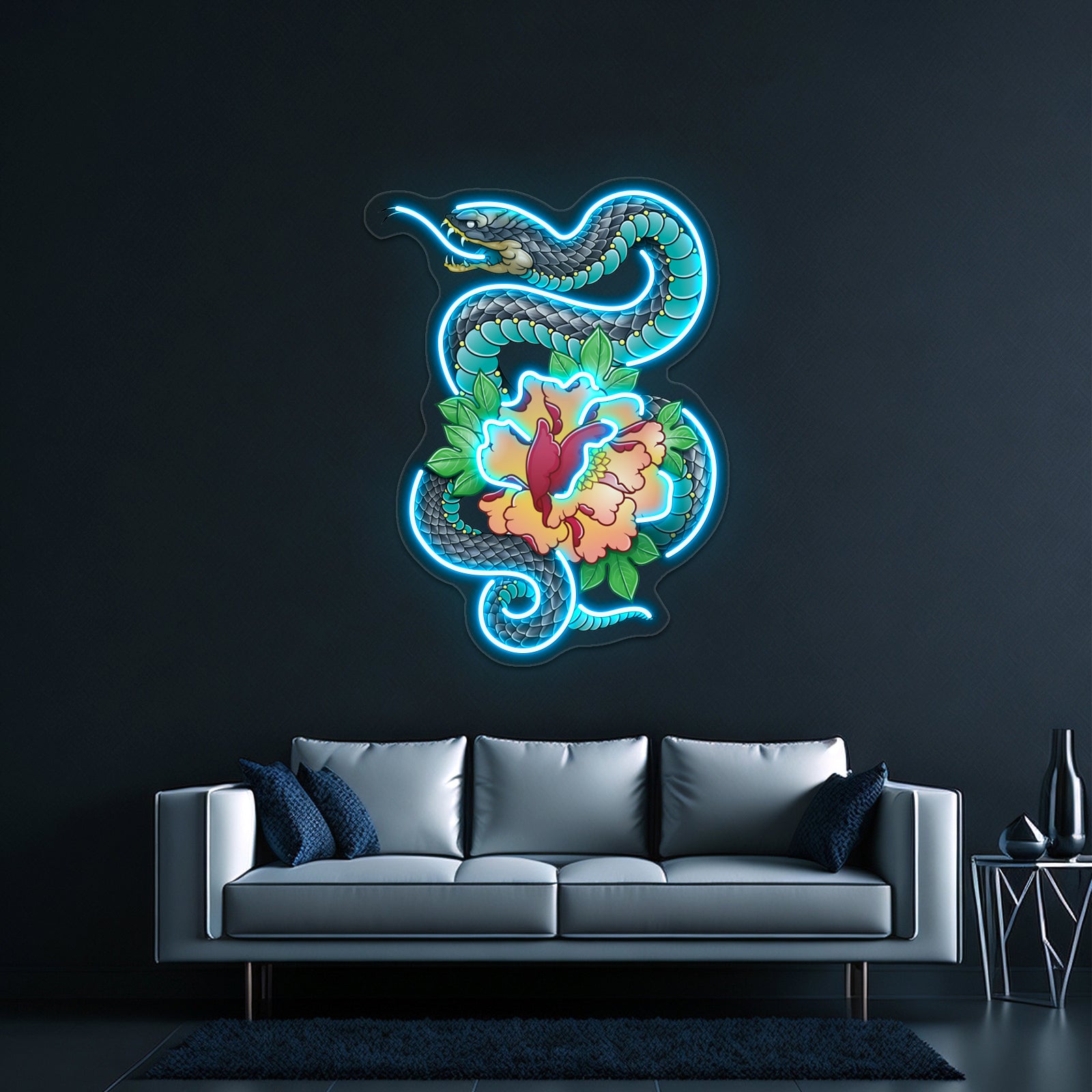 Snake And Peony Wall Artwork Neon Signs | Shineneon