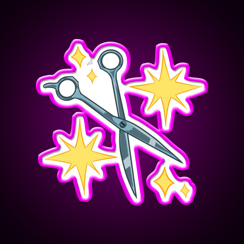 Snippy Scissors Barber Shop Haircut Led Neon Sign - Neon sign mounted on wall in room