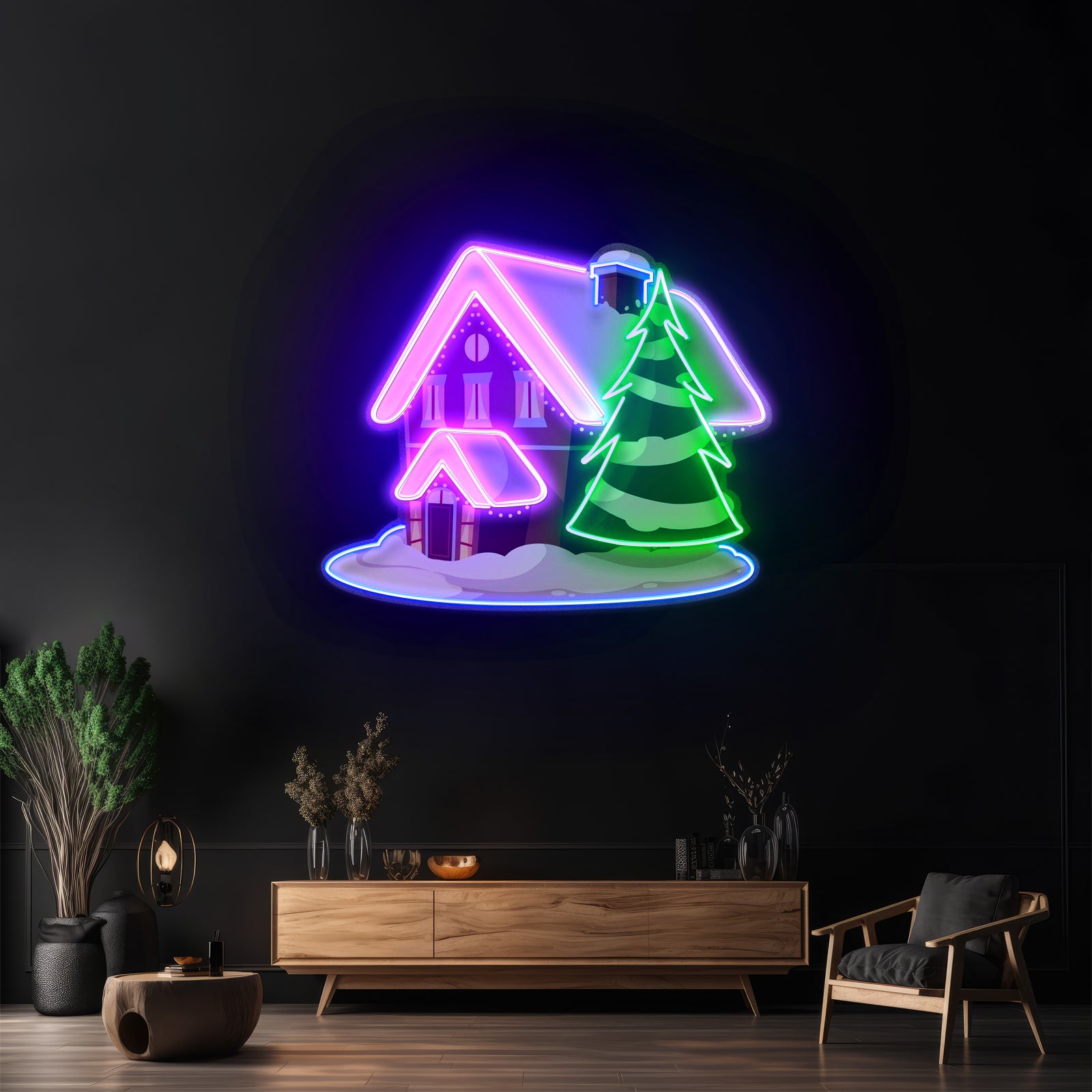 Snow House Christmas Led Neon Sign Artwork For Sale