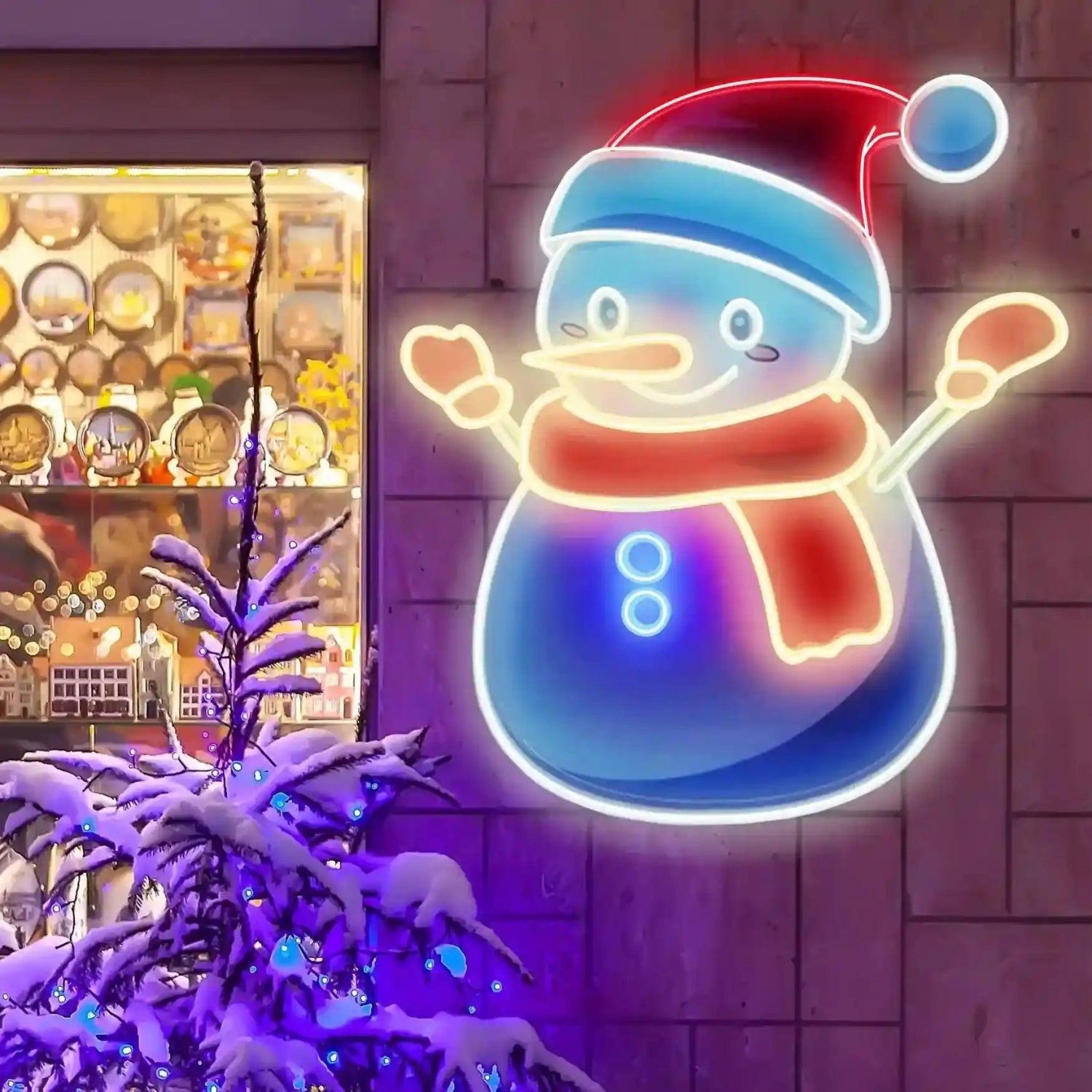 Snowman Merry Christmas Red-Blue-Yellow Led Neon Sign For Outdoor Holiday Decor | Shineneon