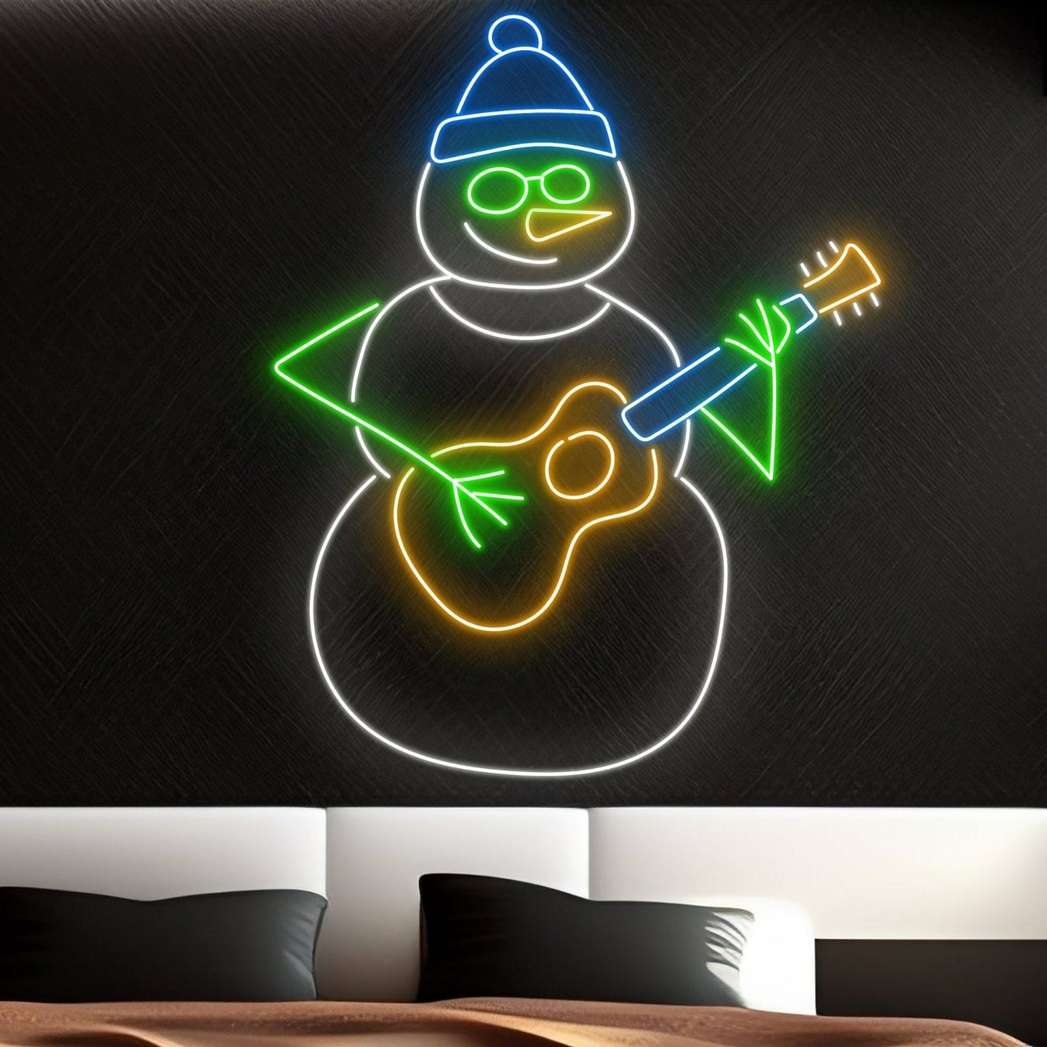 Snowman Play Guitar Christmas Led Neon Sign | Shineneon