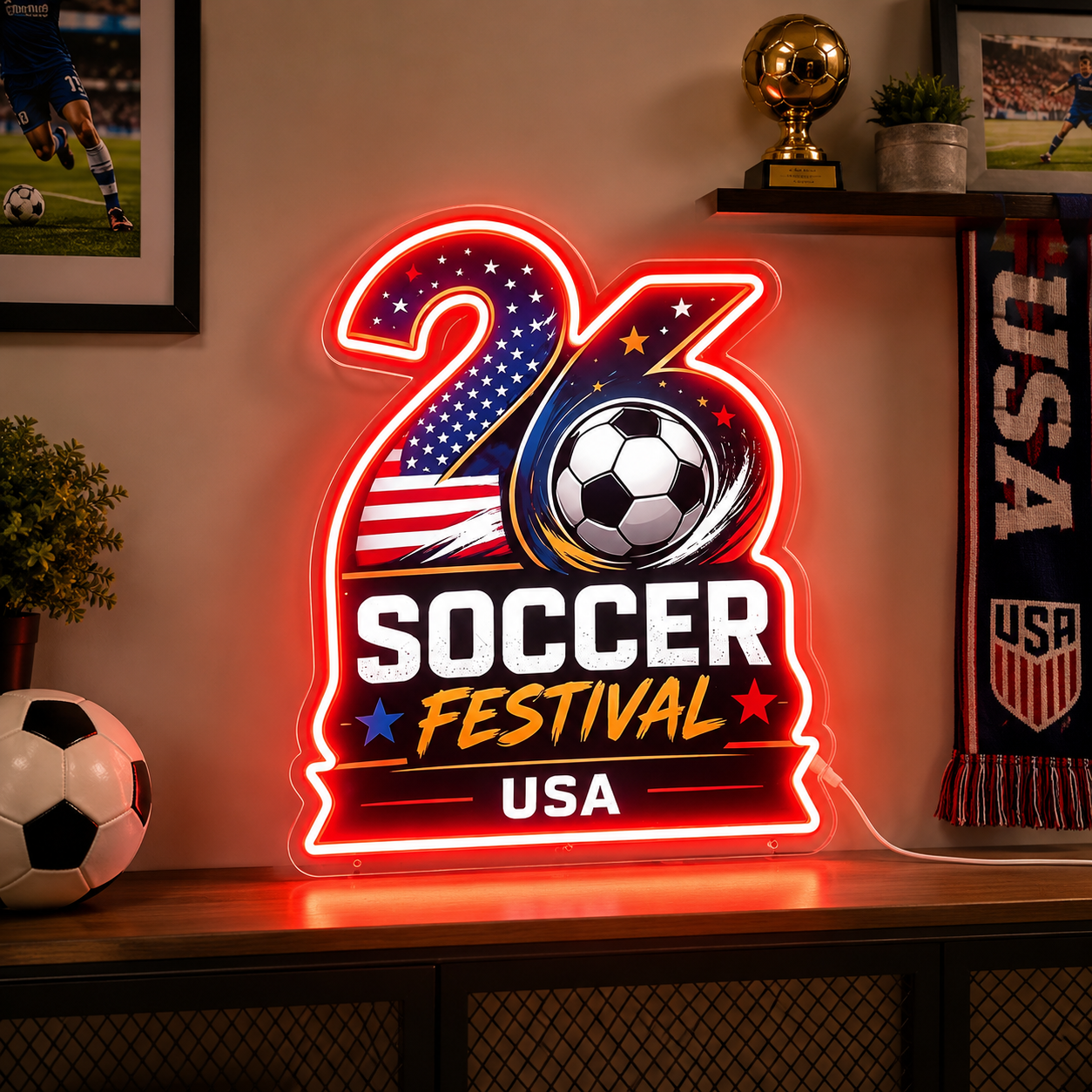 Soccer Ball Bright Wall LED Neon Sign main product image