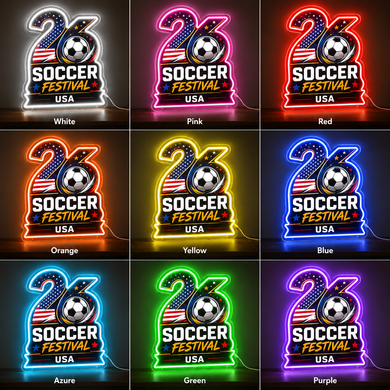 Soccer Ball Bright Wall LED Neon Sign color grid
