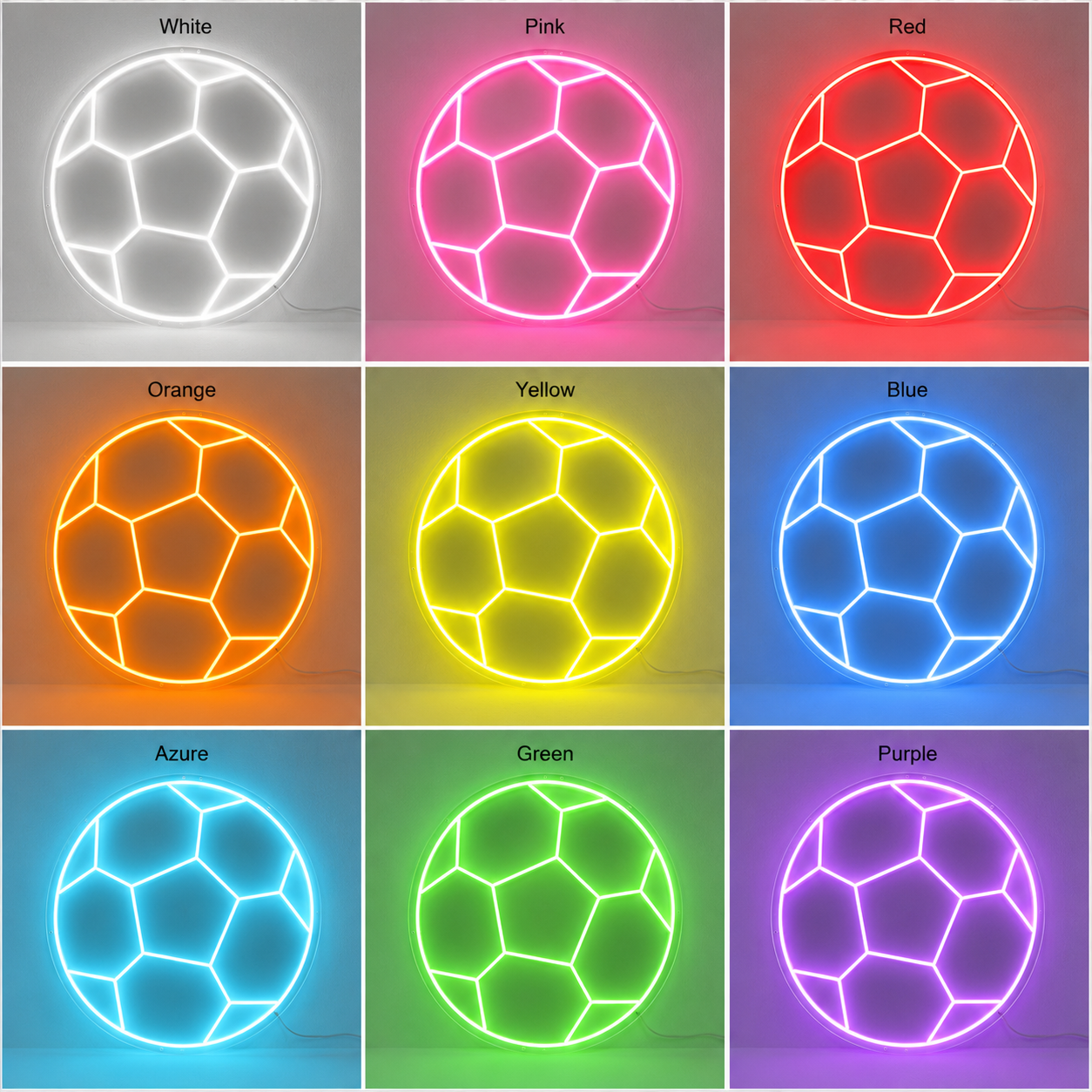 Soccer Ball Goal Wall LED Neon Sign color grid