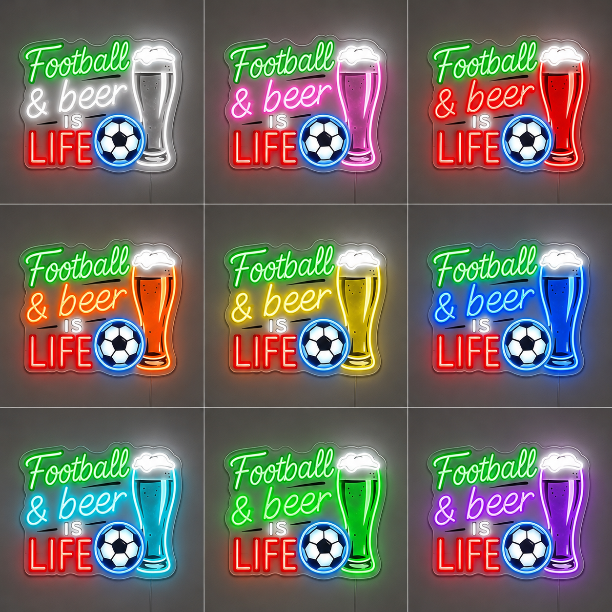 Soccer Ball Locker Room LED Neon Sign color grid