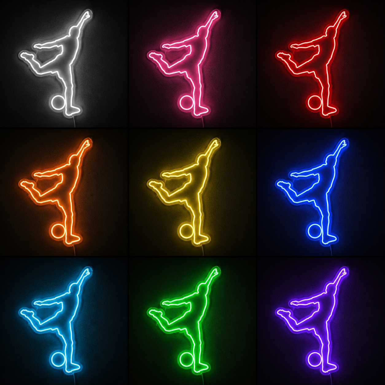 Soccer Ball Wall Art LED Neon Sign color grid