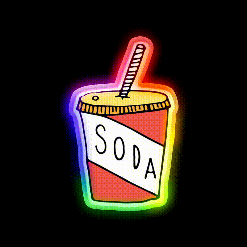 Soda Cup Doodle Fast Food Led Neon Sign For Burger Place Rgb Color - LED neon sign close-up detail