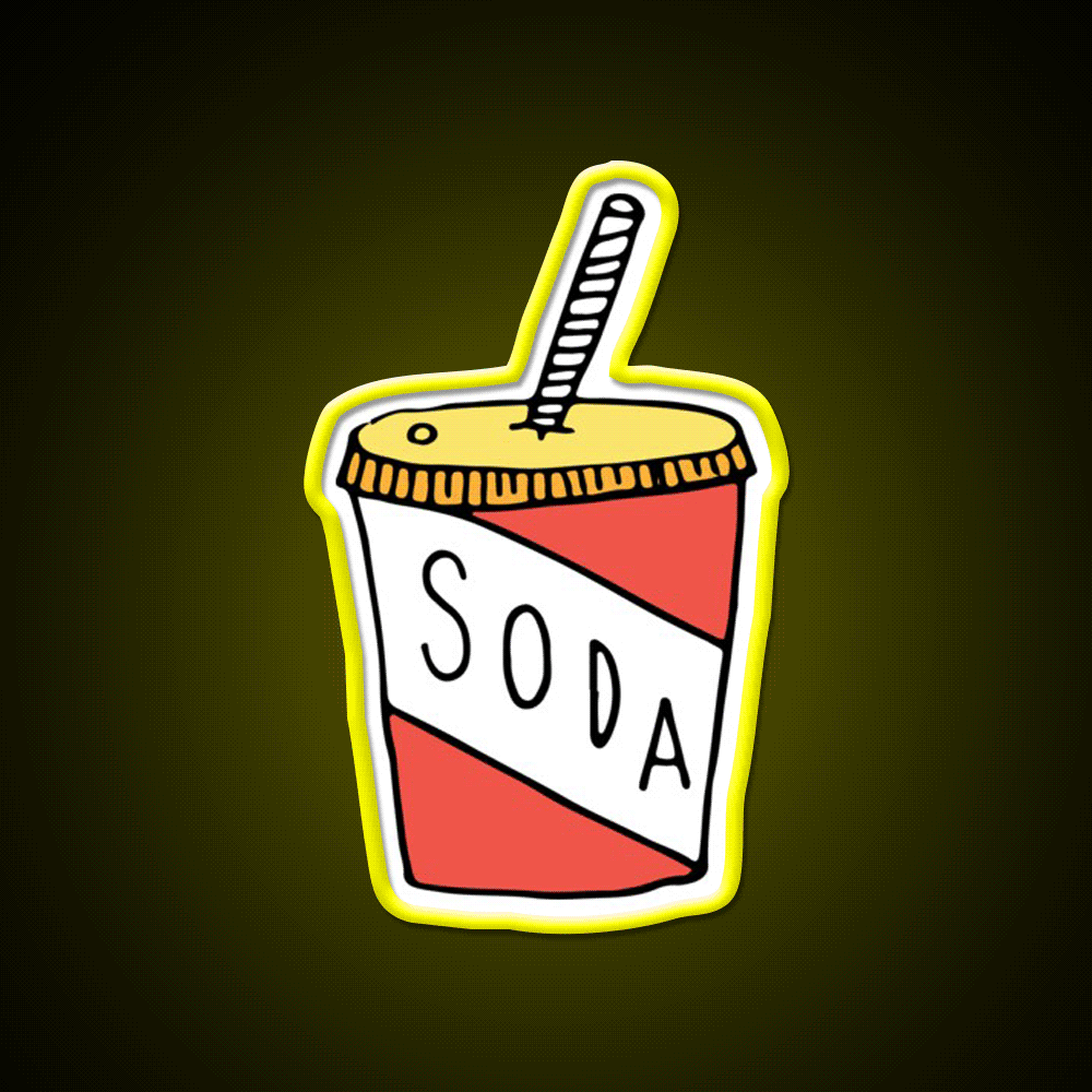 Soda Cup Doodle Fast Food Led Neon Sign For Burger Place Rgb Color - Custom LED neon sign front view