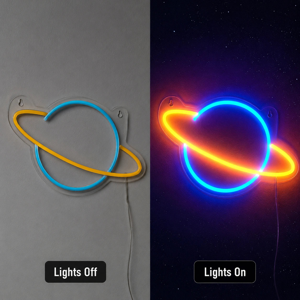 Solar Ring Planet Neon Sign LED Neon Sign day and night comparison