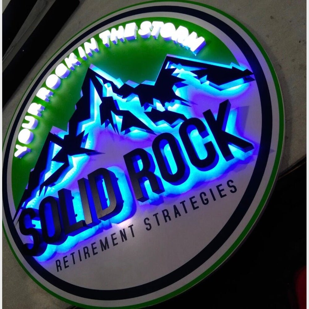 Solid Rock With Mountain Logo 3D Frontlit And Backlit Channel Letter Led Light Sign - Shineneon