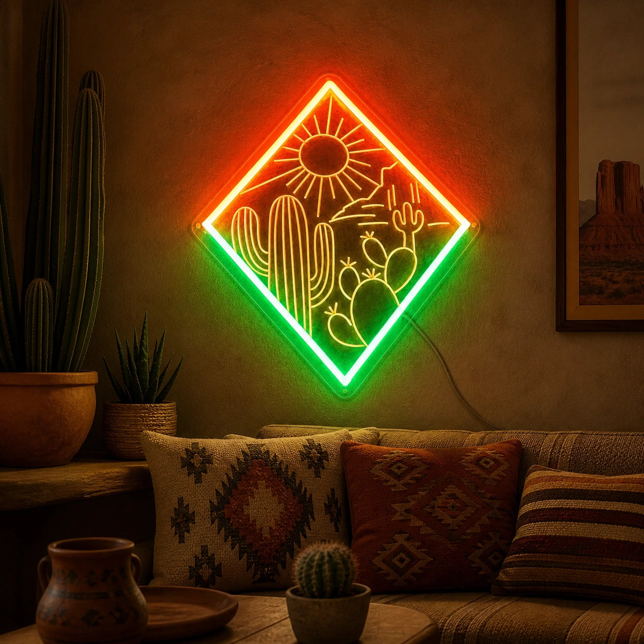 Southwest Cactus Sunset Vintage LED Neon Sign real lifestyle scene