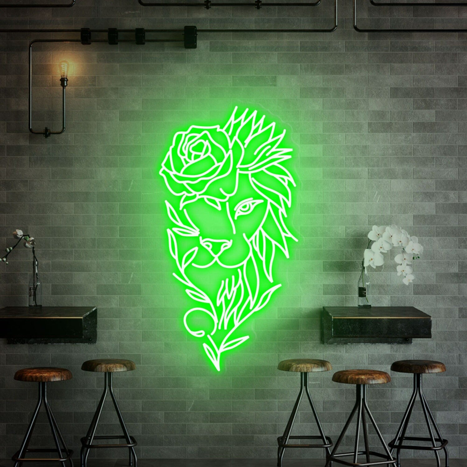 Space Lion With Rose Flower Neon Sign Handmade Art | Shineneon
