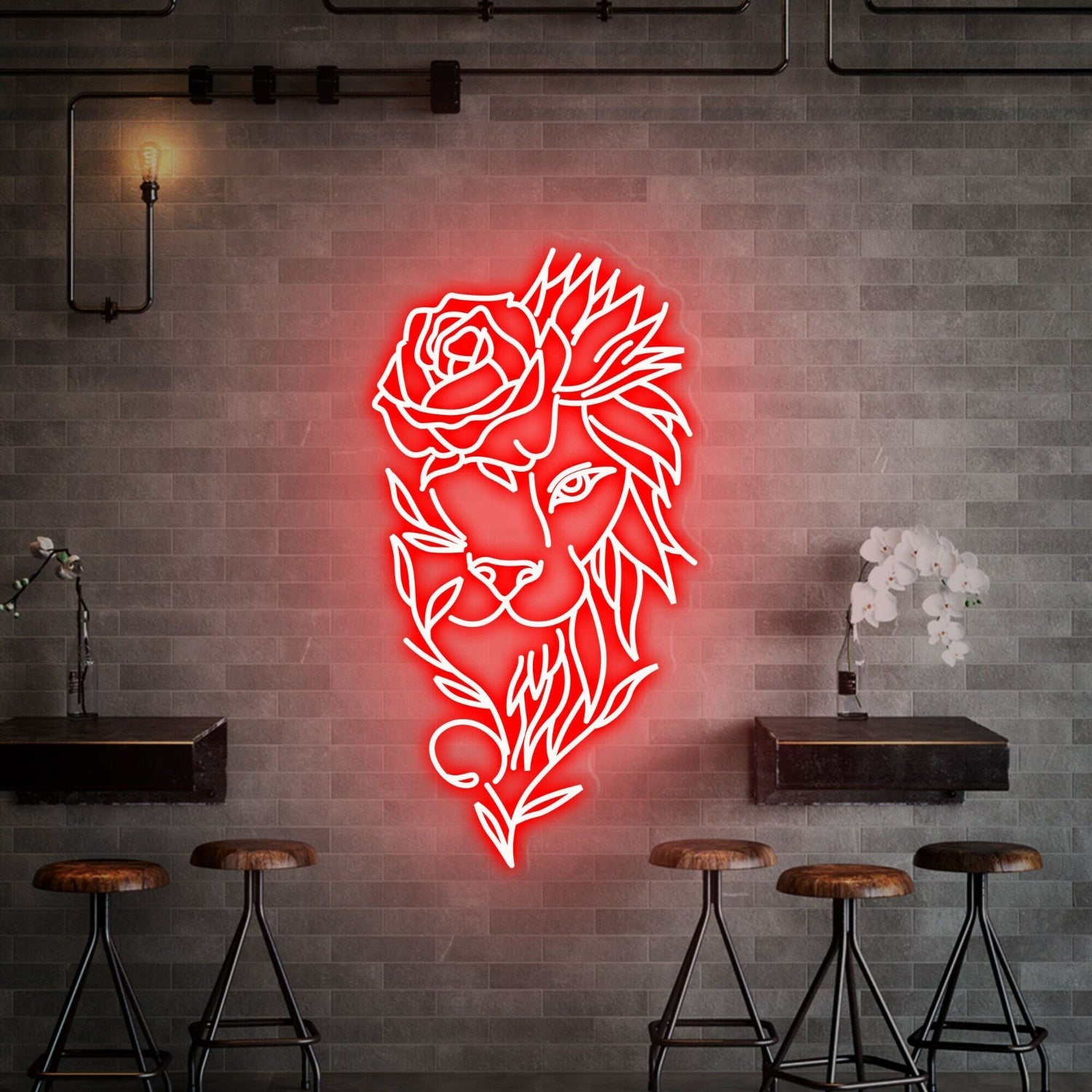 Space Lion With Rose Flower Neon Sign Handmade Art | Shineneon