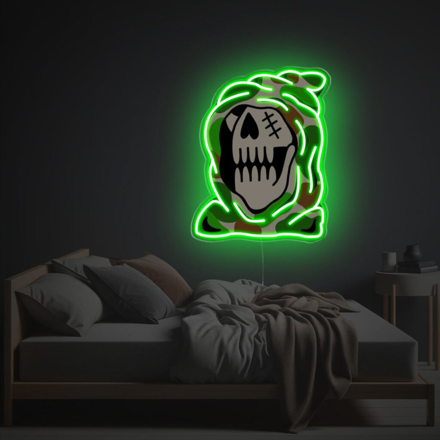 Space Skull Man With Camouflage Suit Led Neon Acrylic Artwork | Shineneon