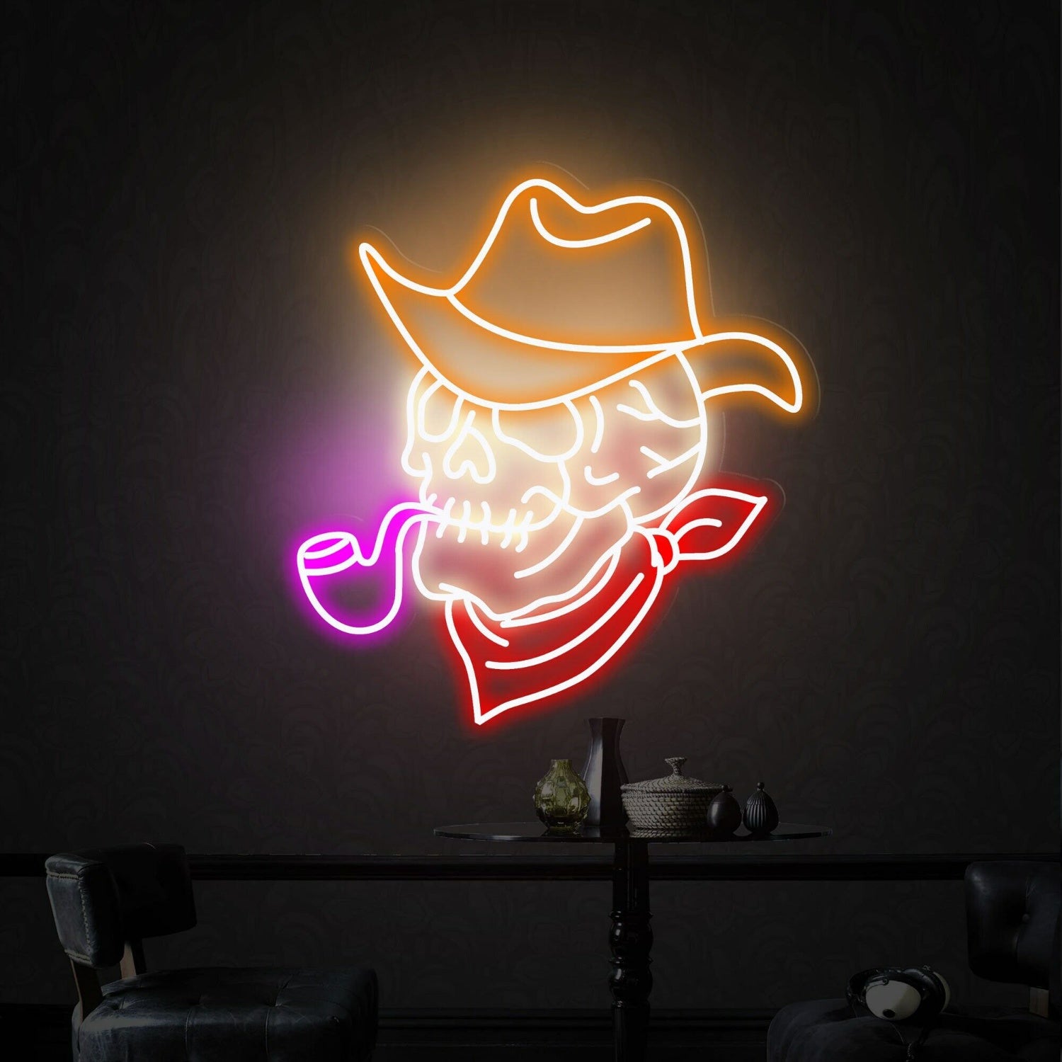 Space With Smoking Skull Neon Lights Sign Handmade Artwork | Shineneon