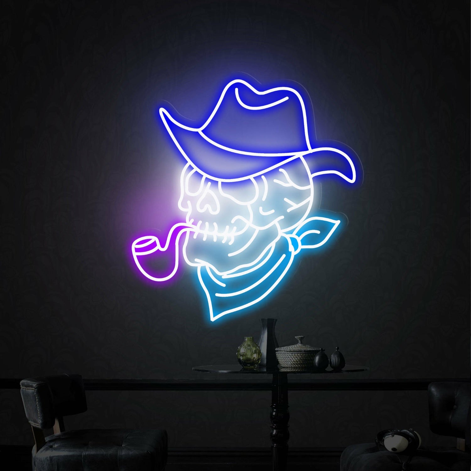 Space With Smoking Skull Neon Lights Sign Handmade Artwork | Shineneon