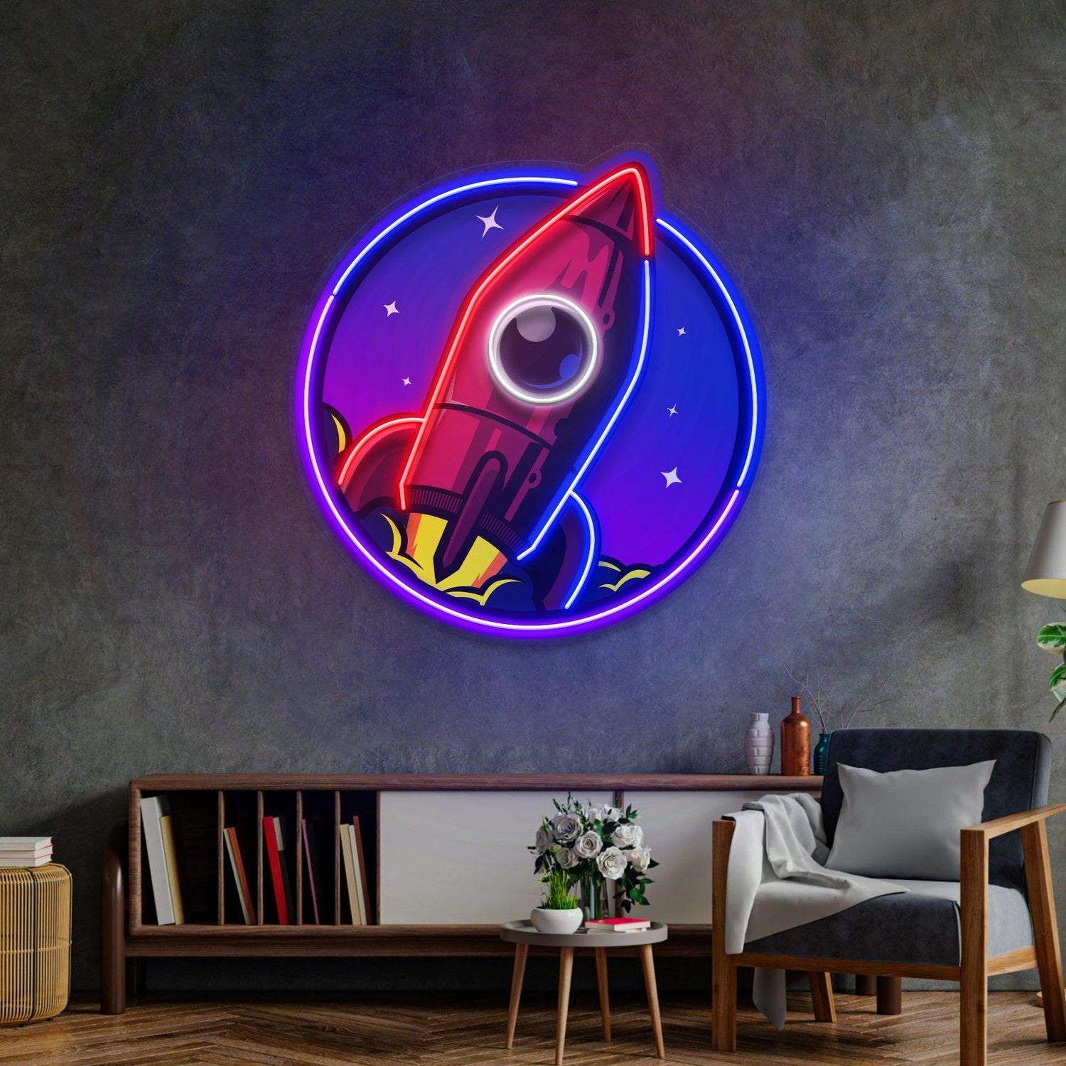 Spaceship Rocket Galaxy Multicolor Uv Printed Led Neon Sign For Room Decor | Shineneon