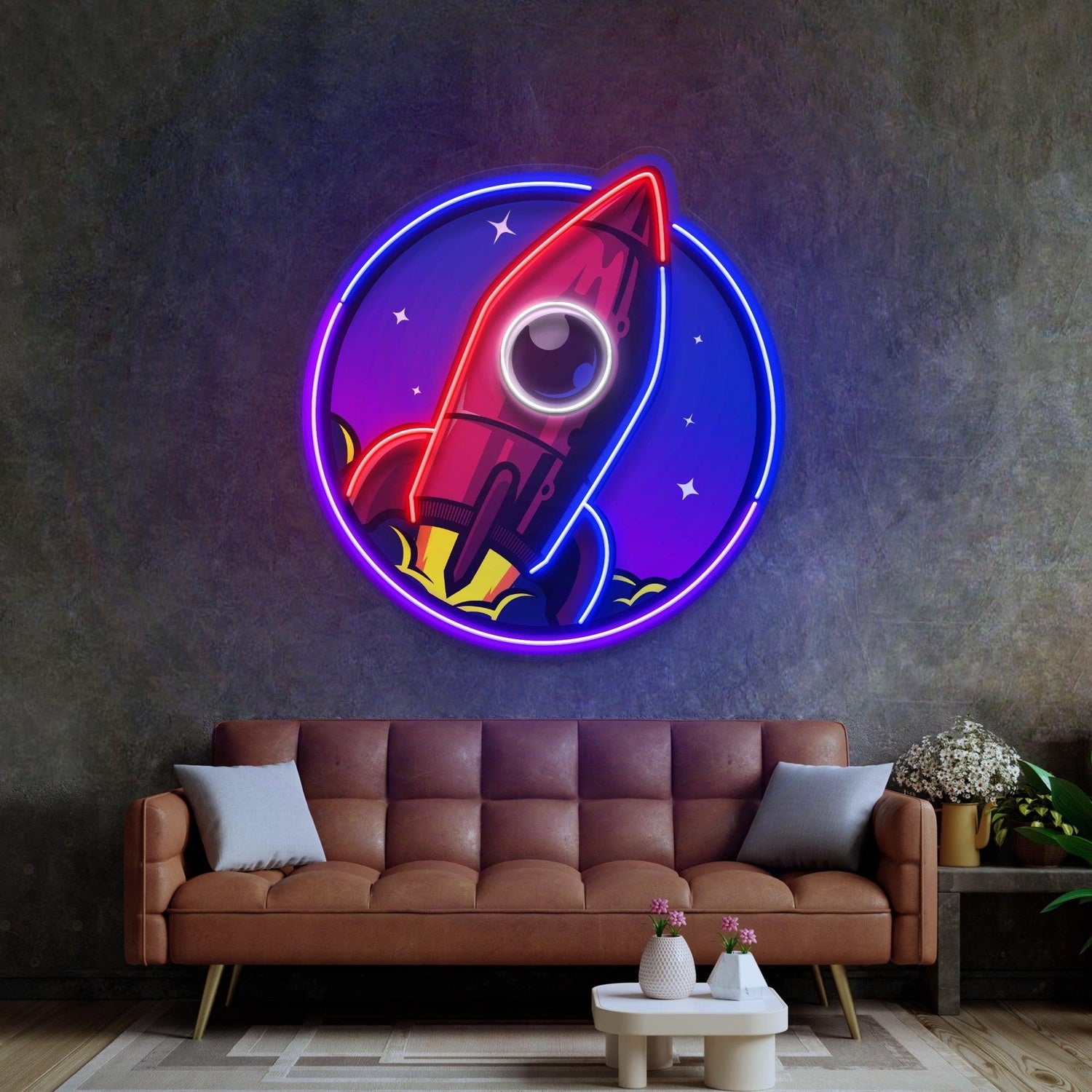 Spaceship Rocket Galaxy Multicolor Uv Printed Led Neon Sign For Room Decor | Shineneon