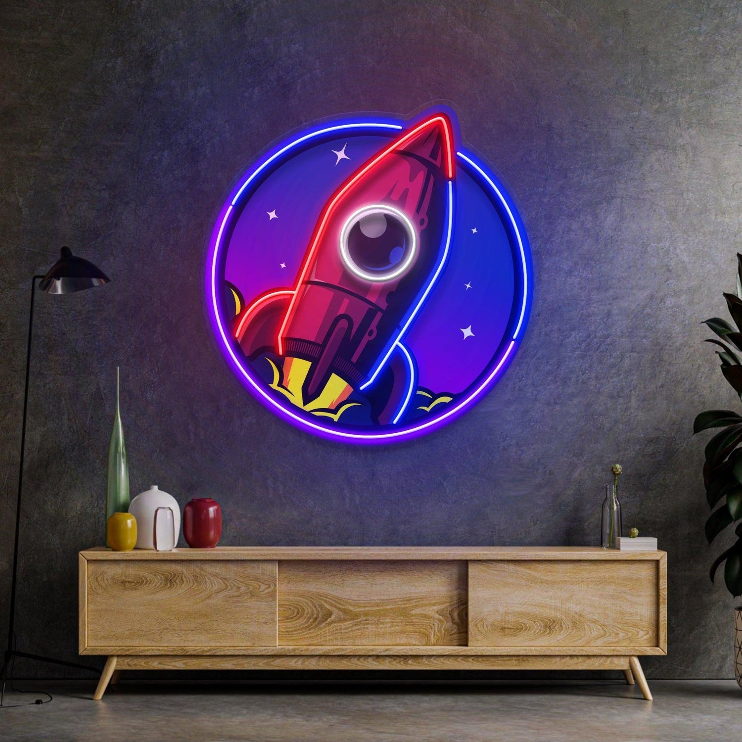 Spaceship Rocket Galaxy Multicolor Uv Printed Led Neon Sign For Room Decor | Shineneon