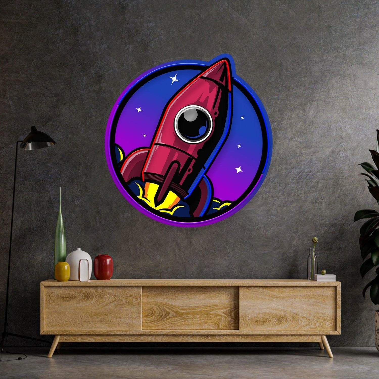 Spaceship Rocket Galaxy Multicolor Uv Printed Led Neon Sign For Room Decor | Shineneon