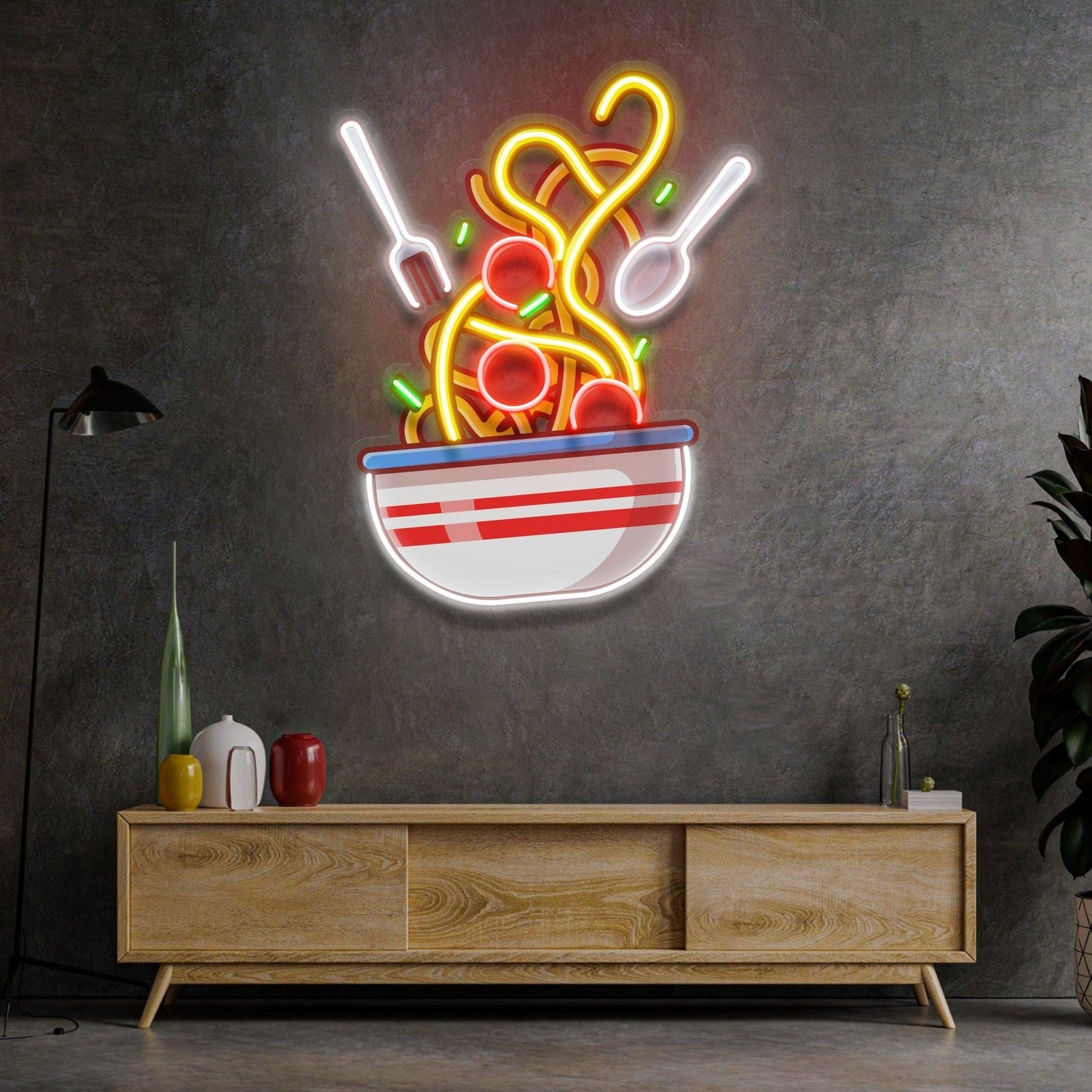 Spaghetti Bowl Multicolor Uv Printed Led Neon Sign For Kitchen Restaurant Decor | Shineneon