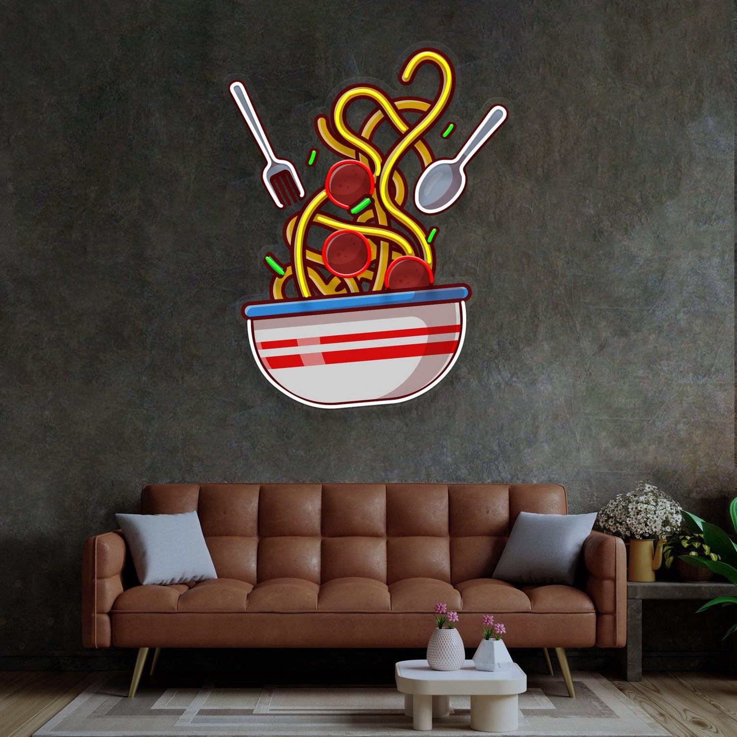 Spaghetti Bowl Multicolor Uv Printed Led Neon Sign For Kitchen Restaurant Decor | Shineneon