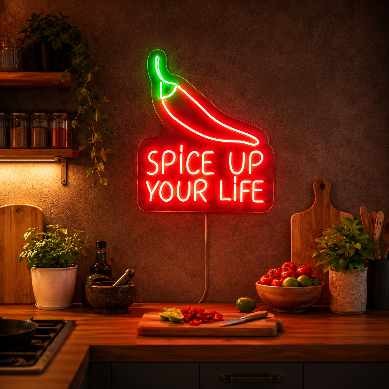 Spice Up Your Life Neon Sign Chili Pepper LED Neon Light Kitchen LED Neon Sign main product image