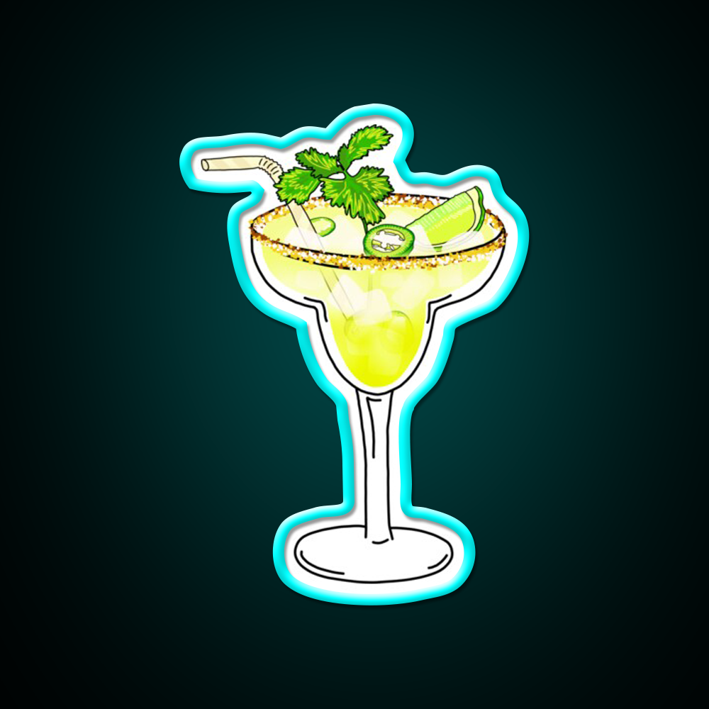Spicy Jalapeno Margarita Cocktail Glass Cocktail Bar Decor Led Neon Sign Rgb Color - Size and dimension reference