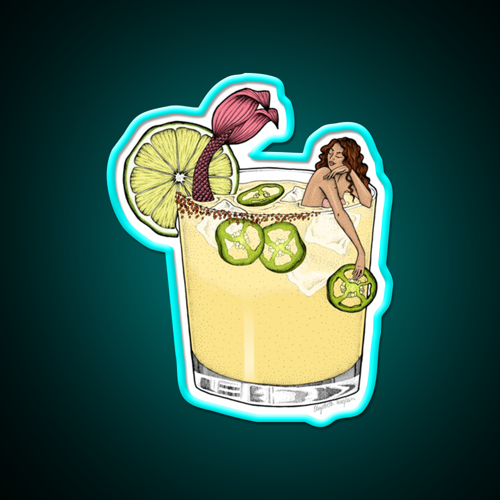 Spicy Margarita Mermaid Cocktail Bar Decor Led Neon Sign Rgb Color - Size and dimension reference