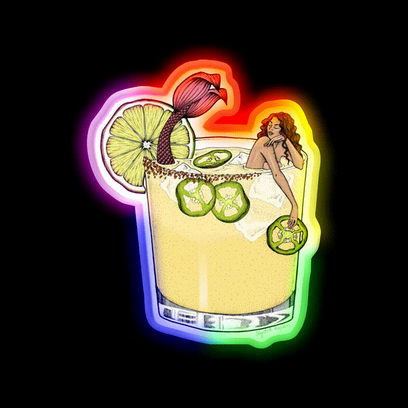 Spicy Margarita Mermaid Cocktail Bar Decor Led Neon Sign Rgb Color - LED neon sign close-up detail