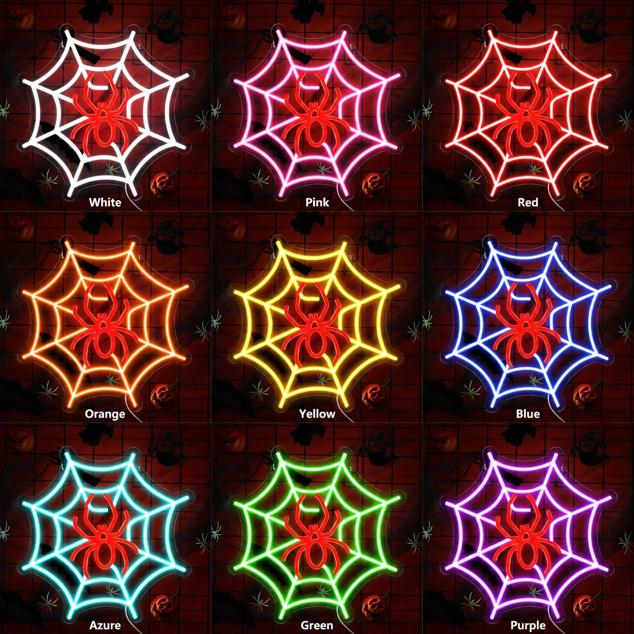 Spider On Web LED Neon Sign day and night comparison