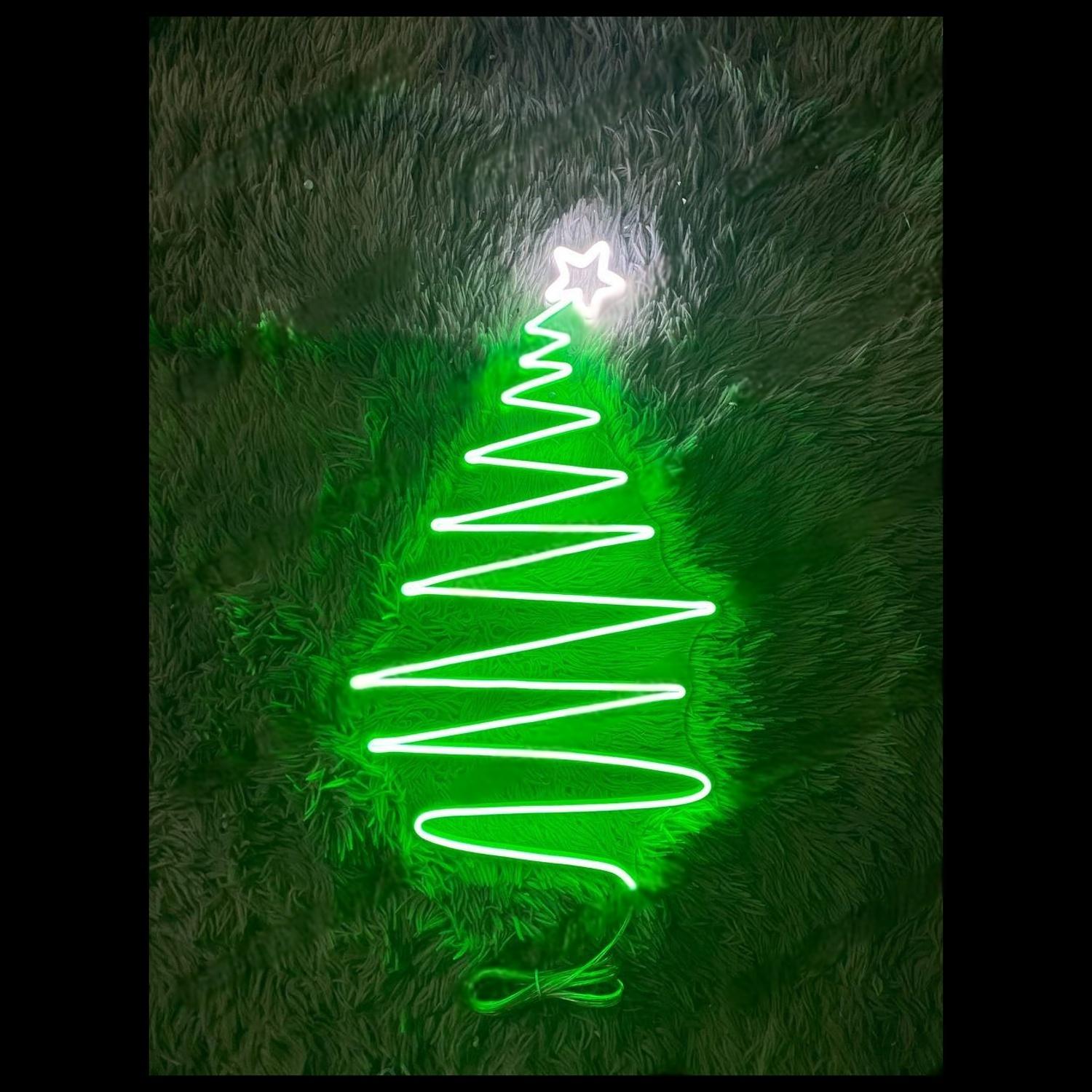 Spiral Green Christmas Tree With White Star Led Neon Sign For Holiday Decor | Shineneon