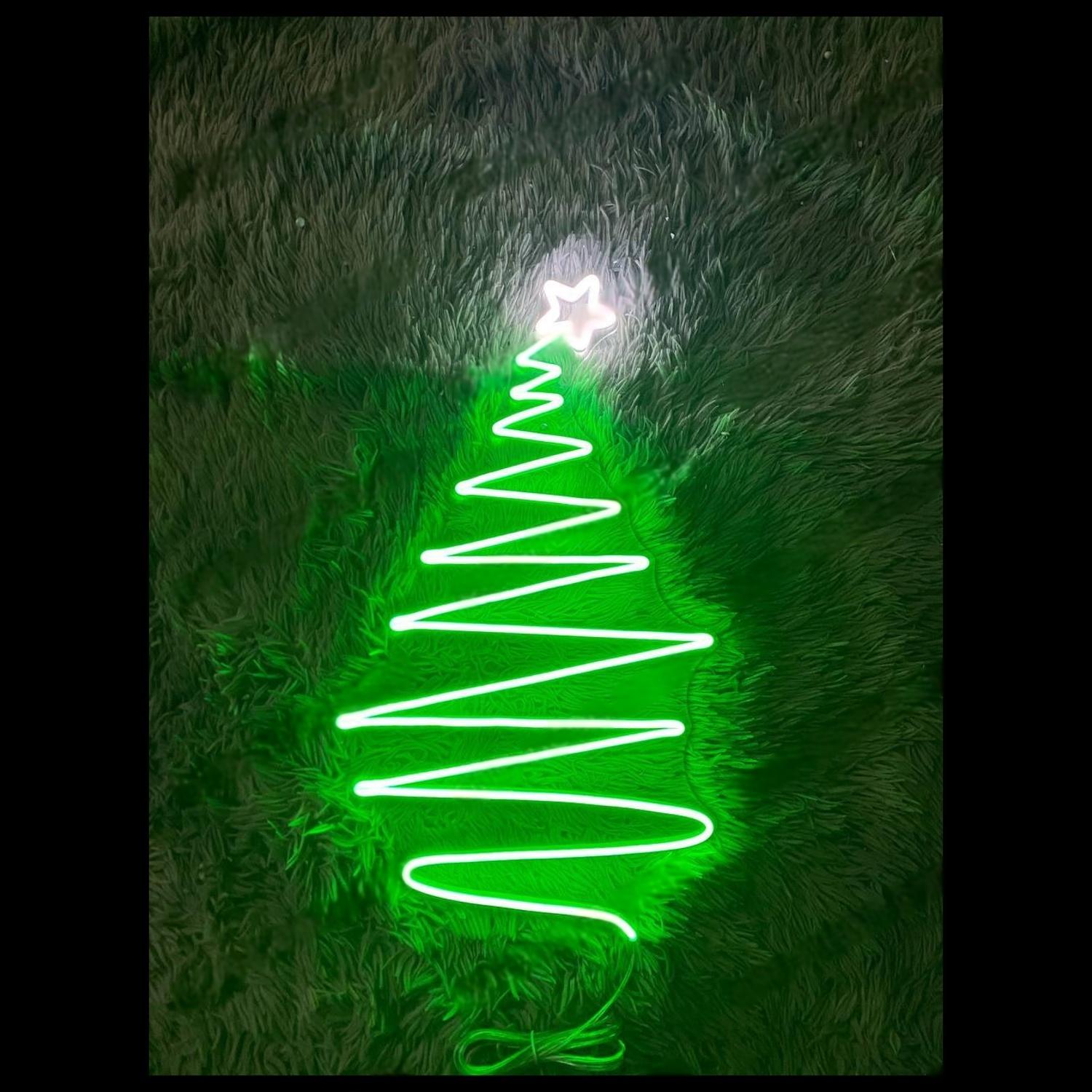 Spiral Green Christmas Tree With White Star Led Neon Sign For Holiday Decor | Shineneon