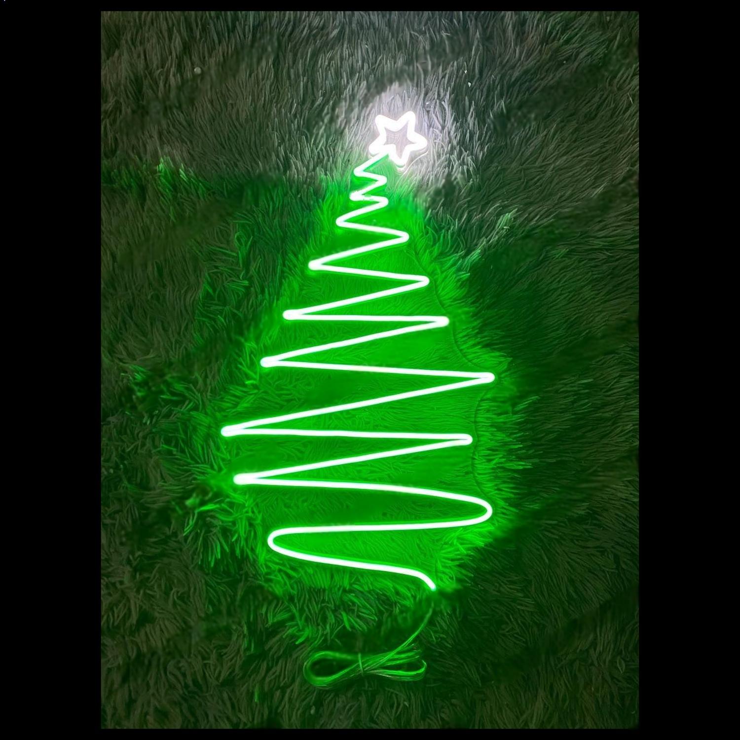 Spiral Green Christmas Tree With White Star Led Neon Sign For Holiday Decor | Shineneon