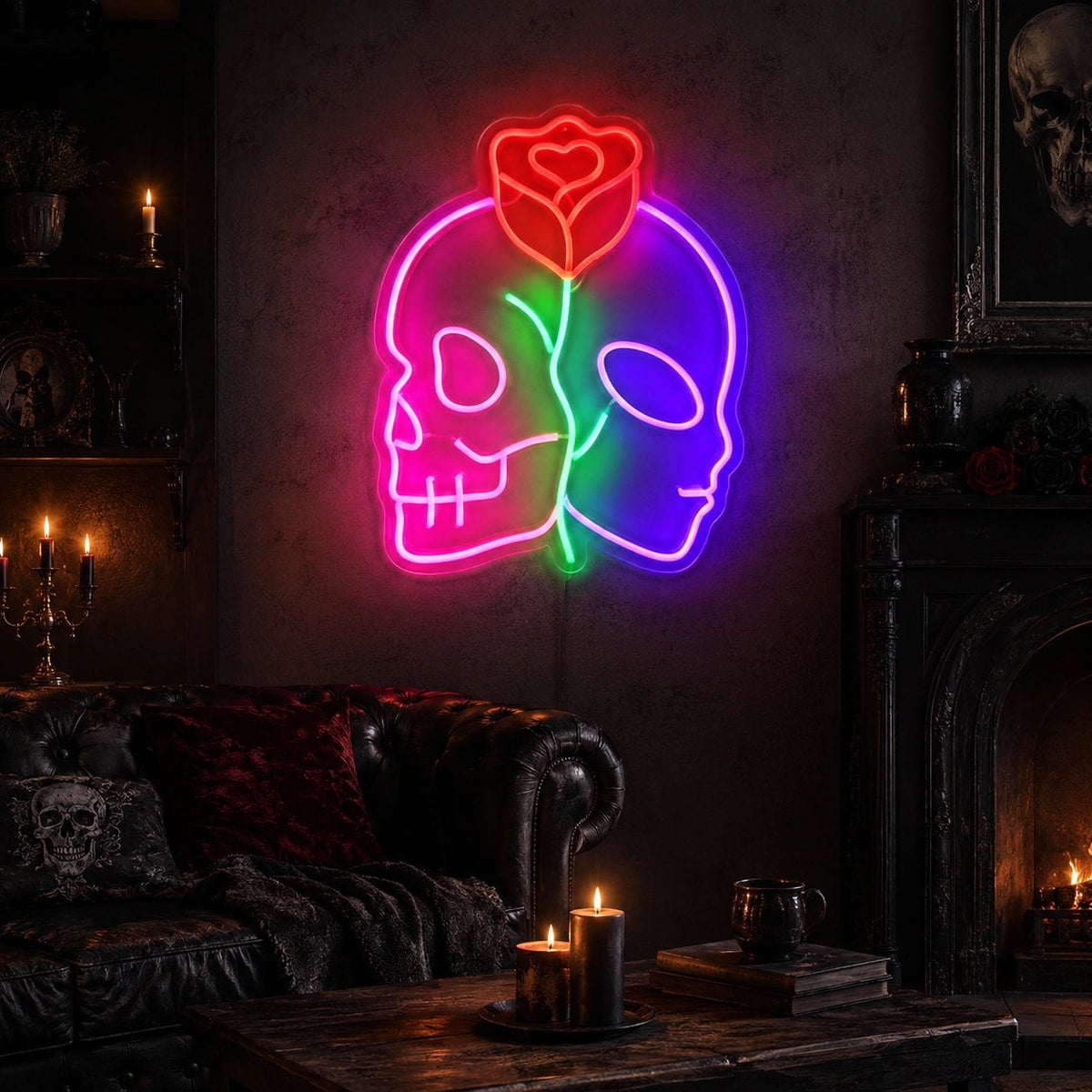 Split Alien Skull Rose LED Neon Sign - Shineneon