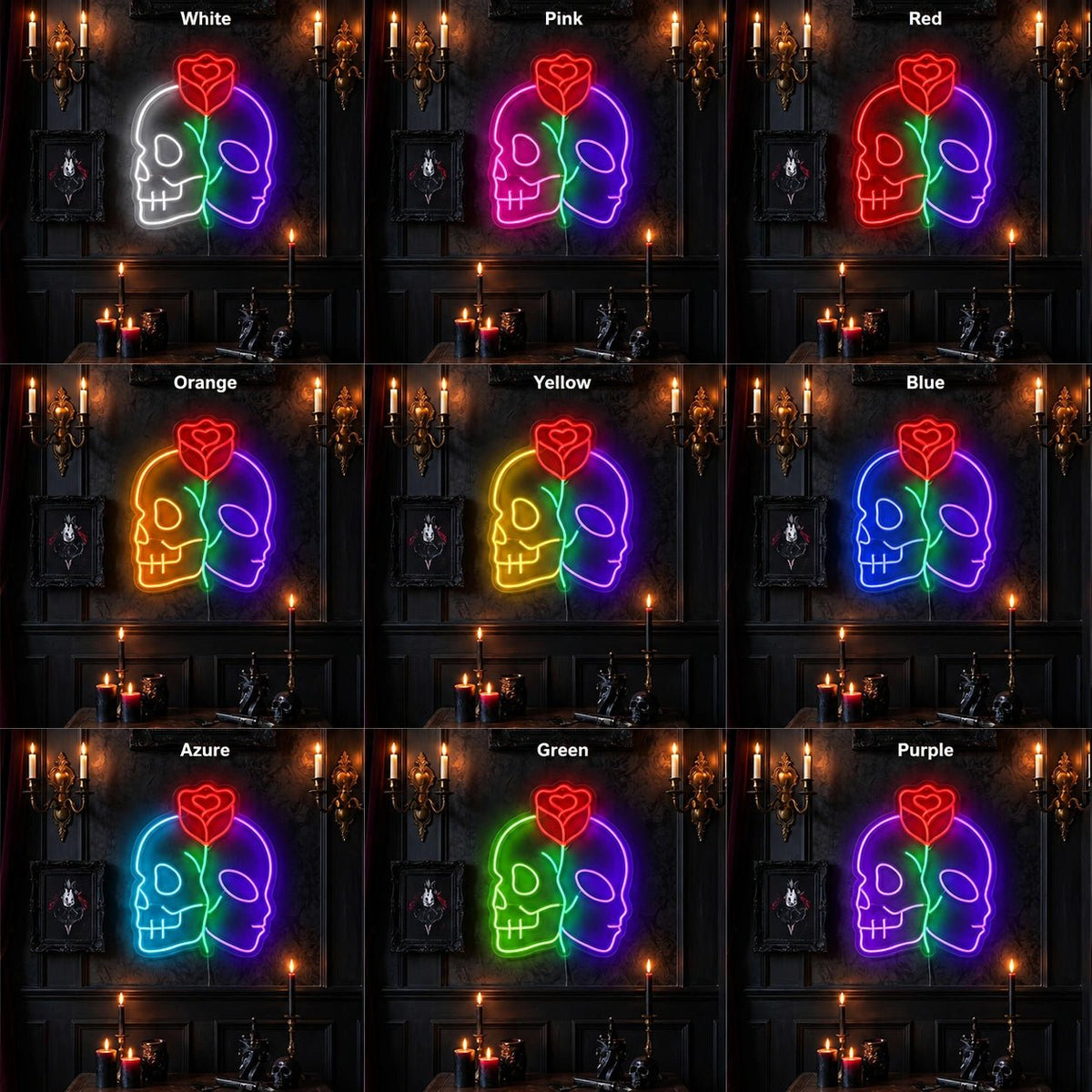 Split Alien Skull Rose LED Neon Sign - Shineneon