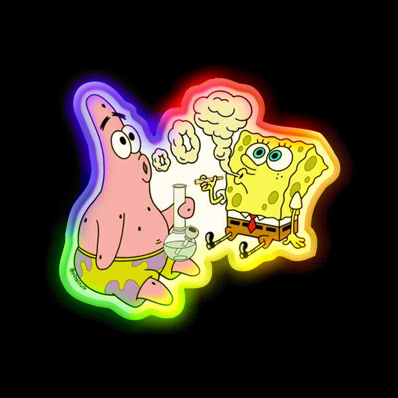 Spongebob And Patrick Weed Cartoon Artneon Green Leaf Led Neon Sign Rgb Color - LED neon sign close-up detail