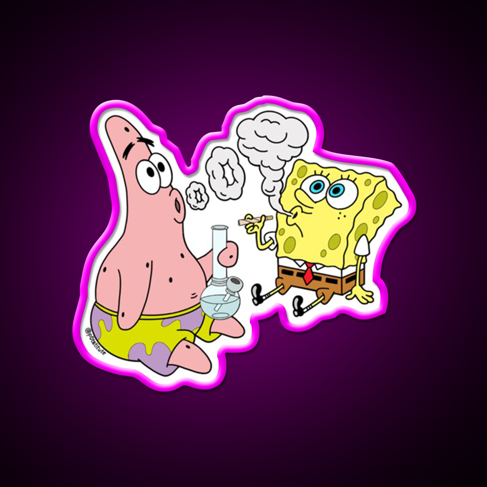 Spongebob And Patrick Weed Cartoon Artneon Green Leaf Led Neon Sign Rgb Color - Neon sign mounted on wall in room