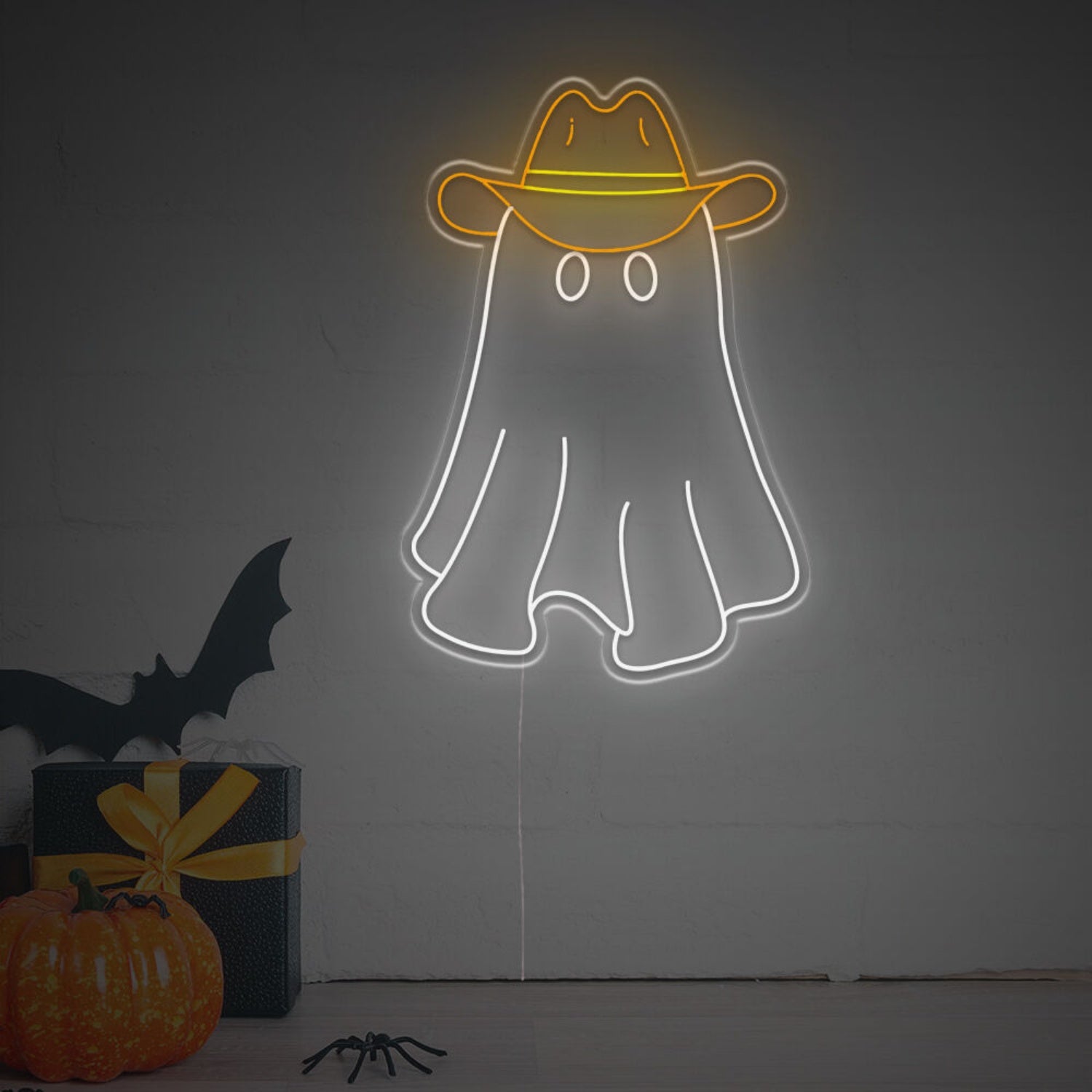 Spooky Charm Of The Halloween Cuty Ghost With Hat Led Neon Sign | Shineneon