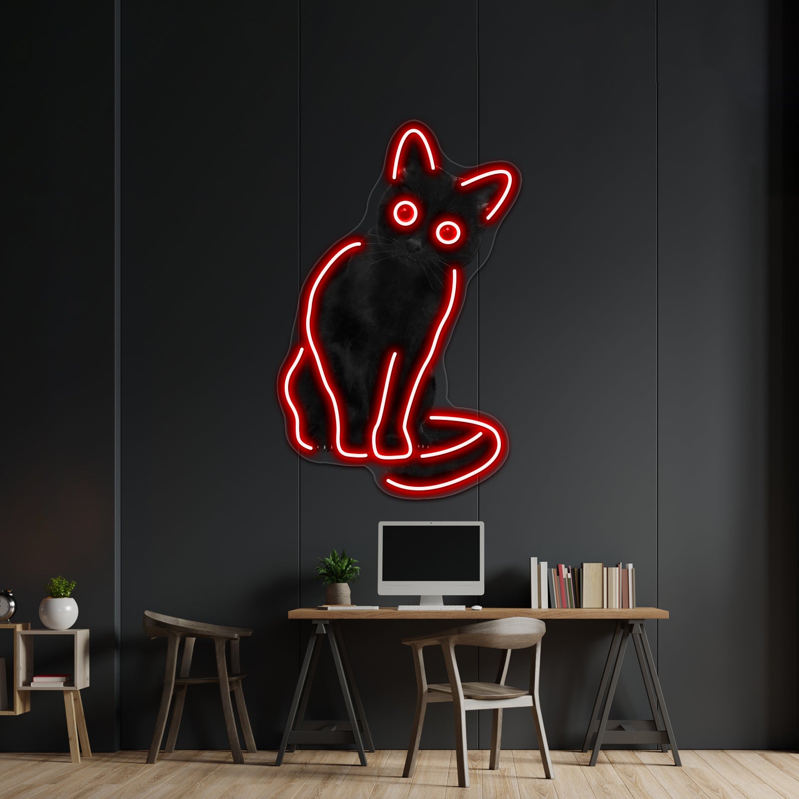 Spooky Cute Cat Artwork Custom Led Signs | Shineneon