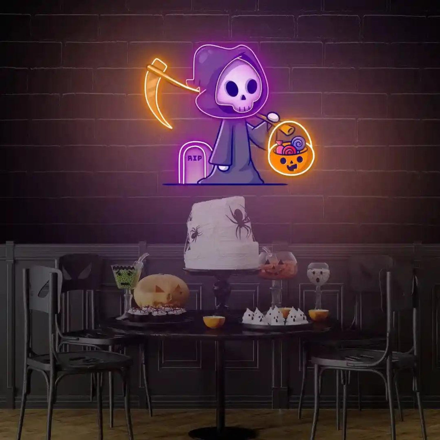 Spooky Halloween Cartoon Grim Reaper Led Neon Sign For Indoor Party Decor | Shineneon