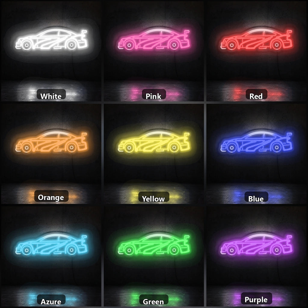 Sports Car Silhouette Vintage LED Neon Sign color grid
