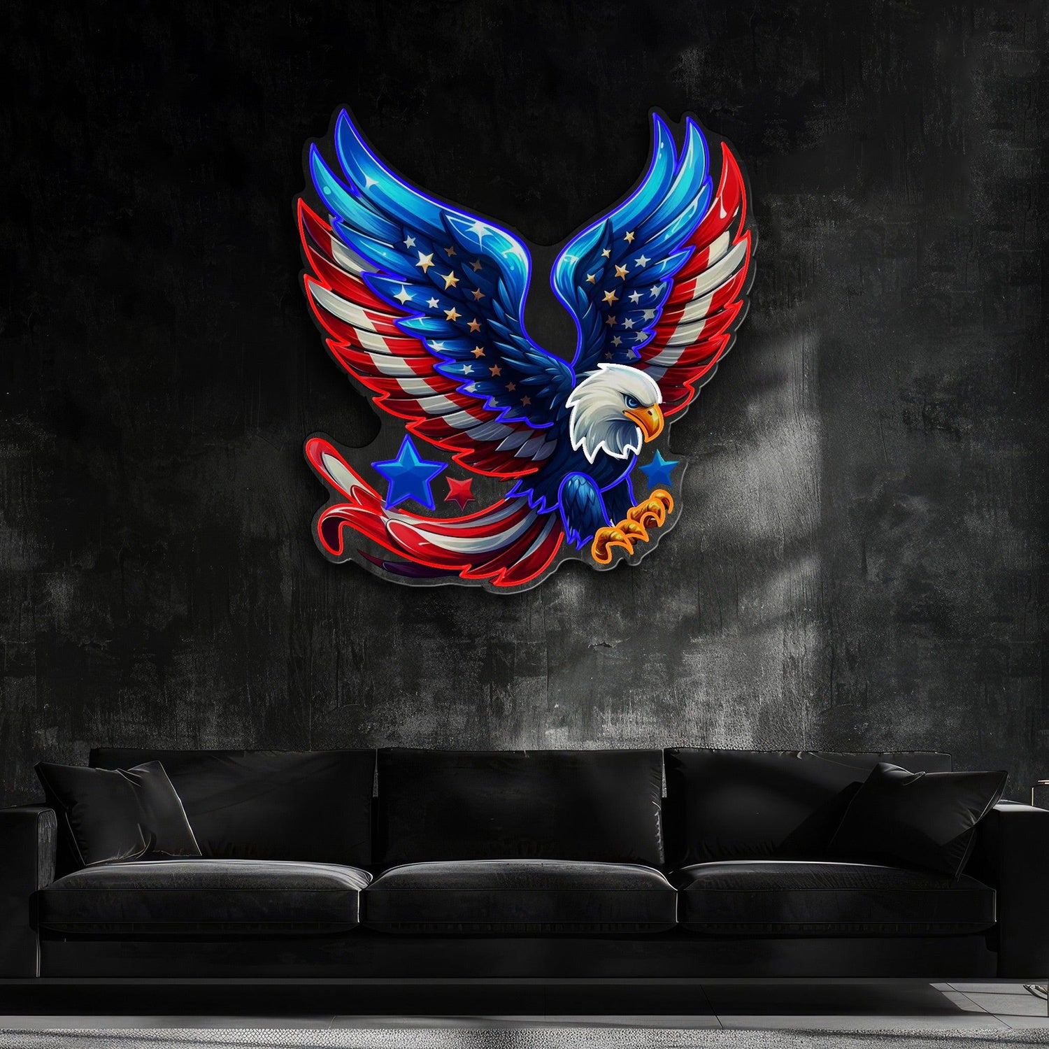 Spread Wings Eagle With Stars-Stripes Red Blue White Uv Printed Led Neon Sign Artwork | Shineneon