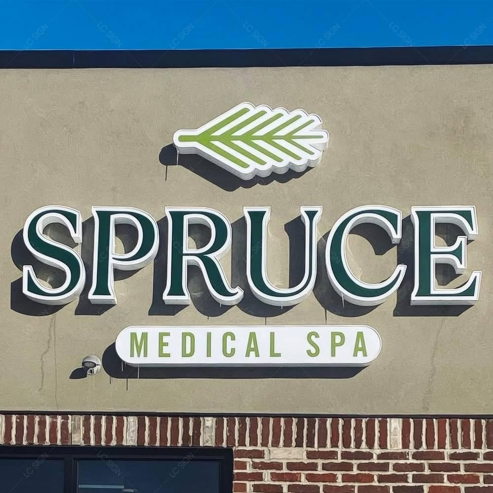 Spruce Medical Spa With Logo 3D Frontlit Letters Metal Led Sign