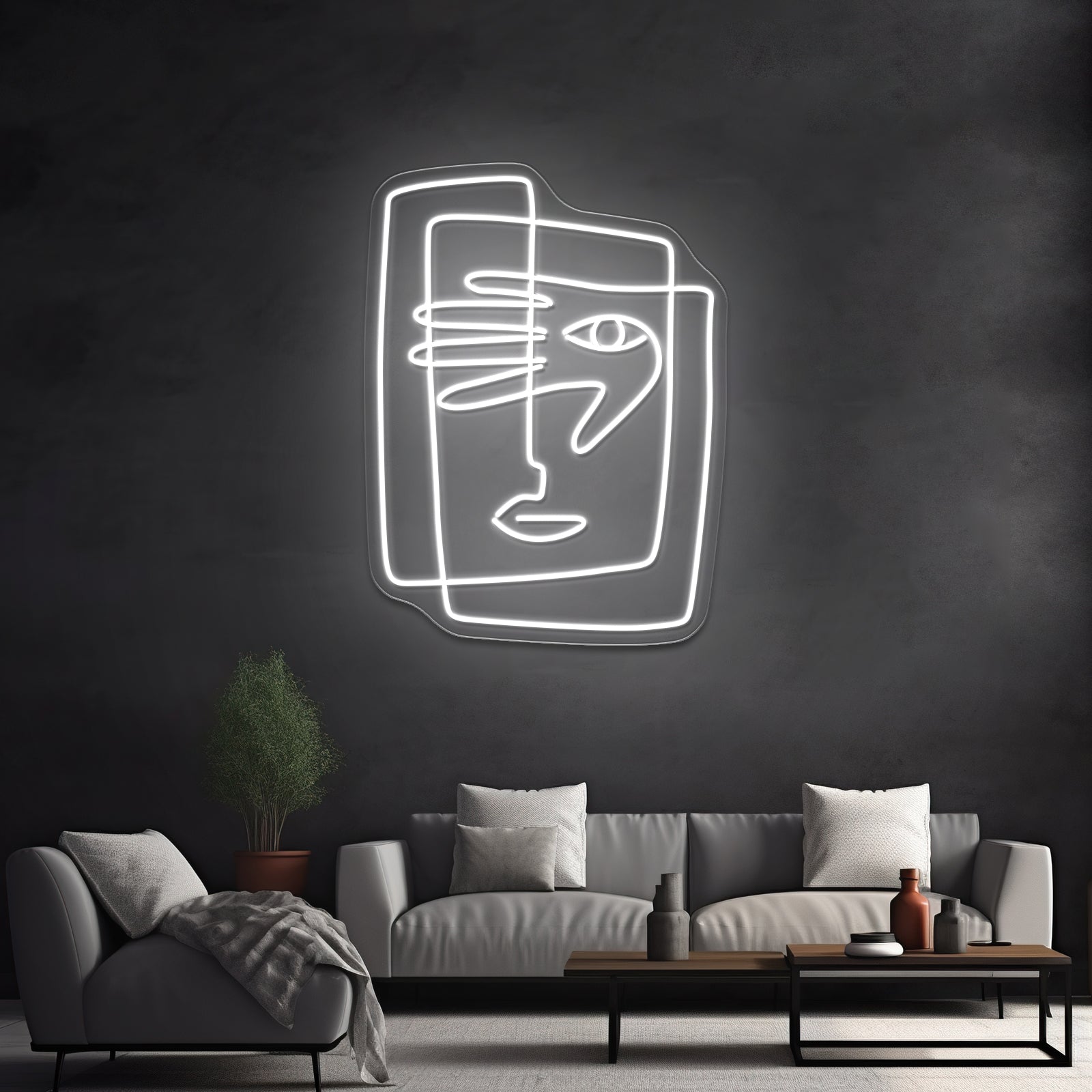 Square Face Line Art Wall Artwork Neon Signs | Shineneon