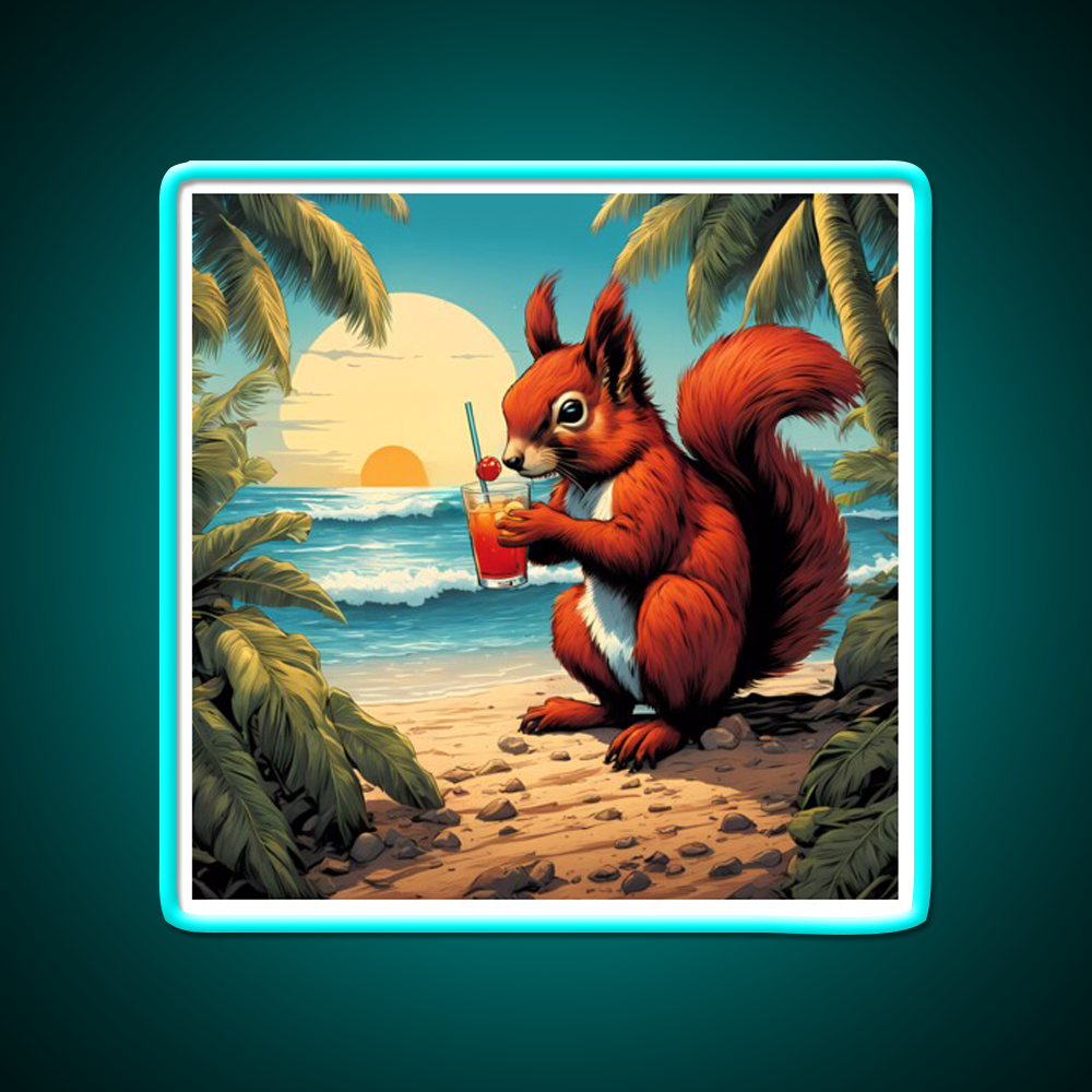 Squirrel On Tropical Beach Drinking Cocktail Bar Decor Led Neon Sign Rgb Color - Size and dimension reference