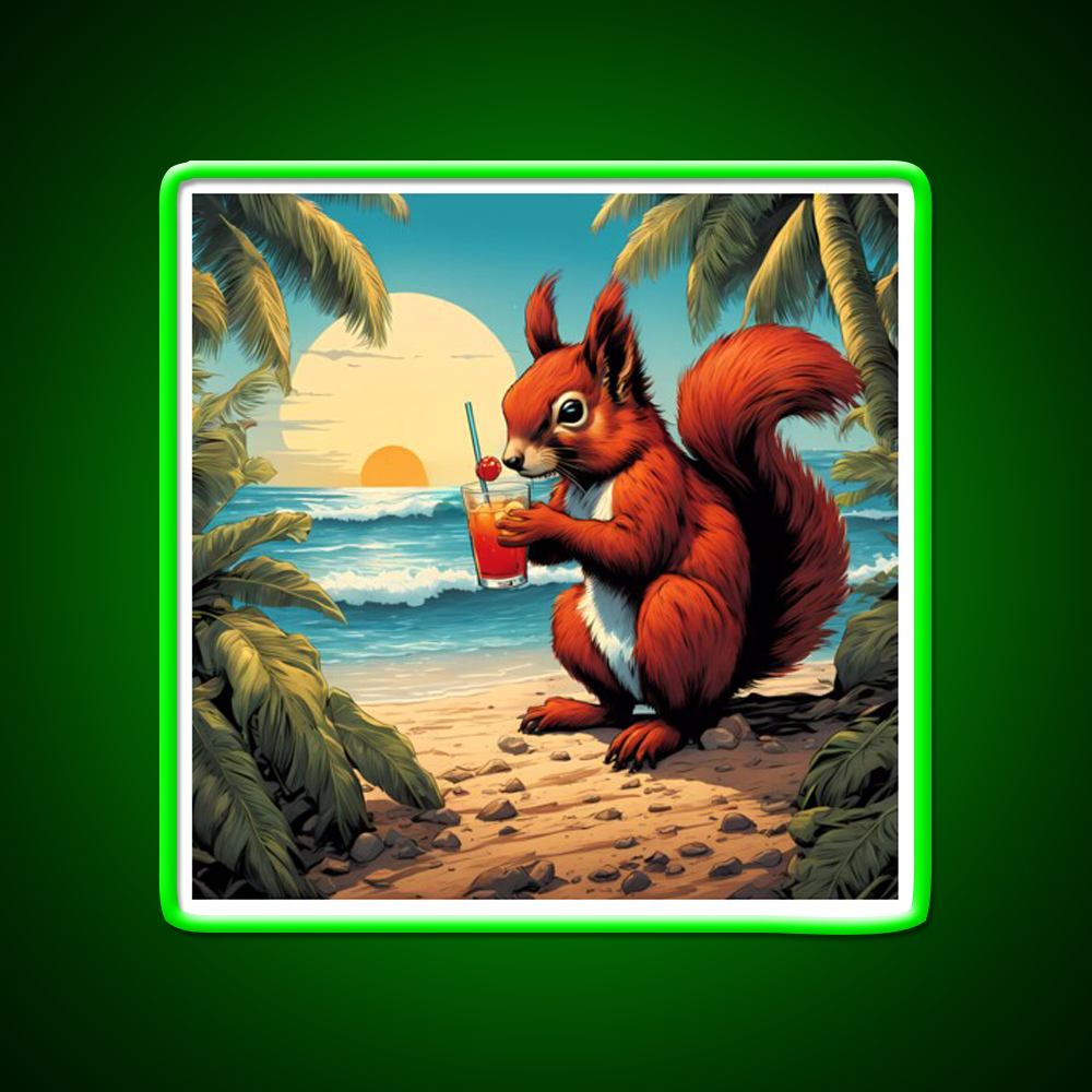 Squirrel On Tropical Beach Drinking Cocktail Bar Decor Led Neon Sign Rgb Color - LED neon sign view 8