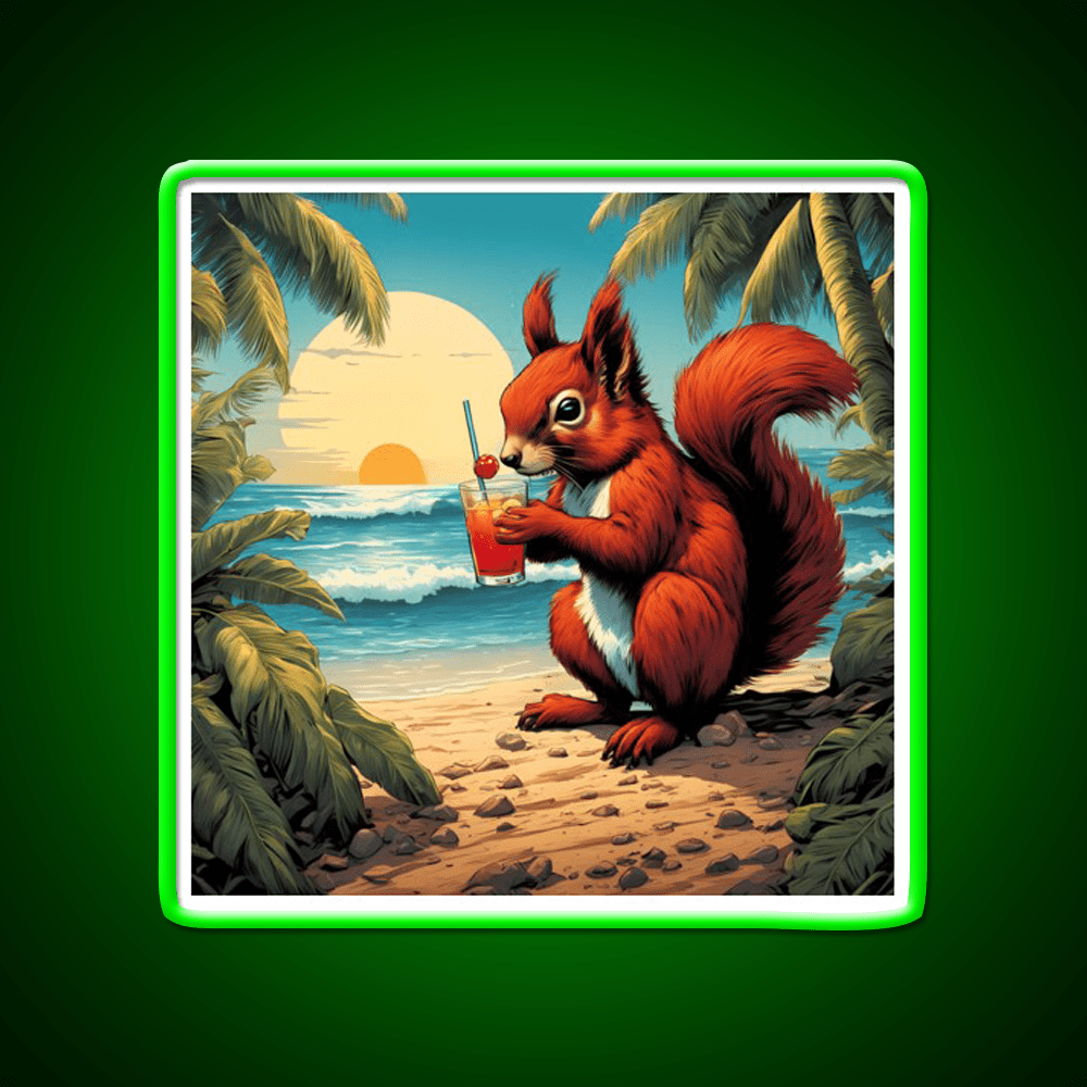 Squirrel On Tropical Beach Drinking Cocktail Bar Decor Led Neon Sign Rgb Color - Shineneon