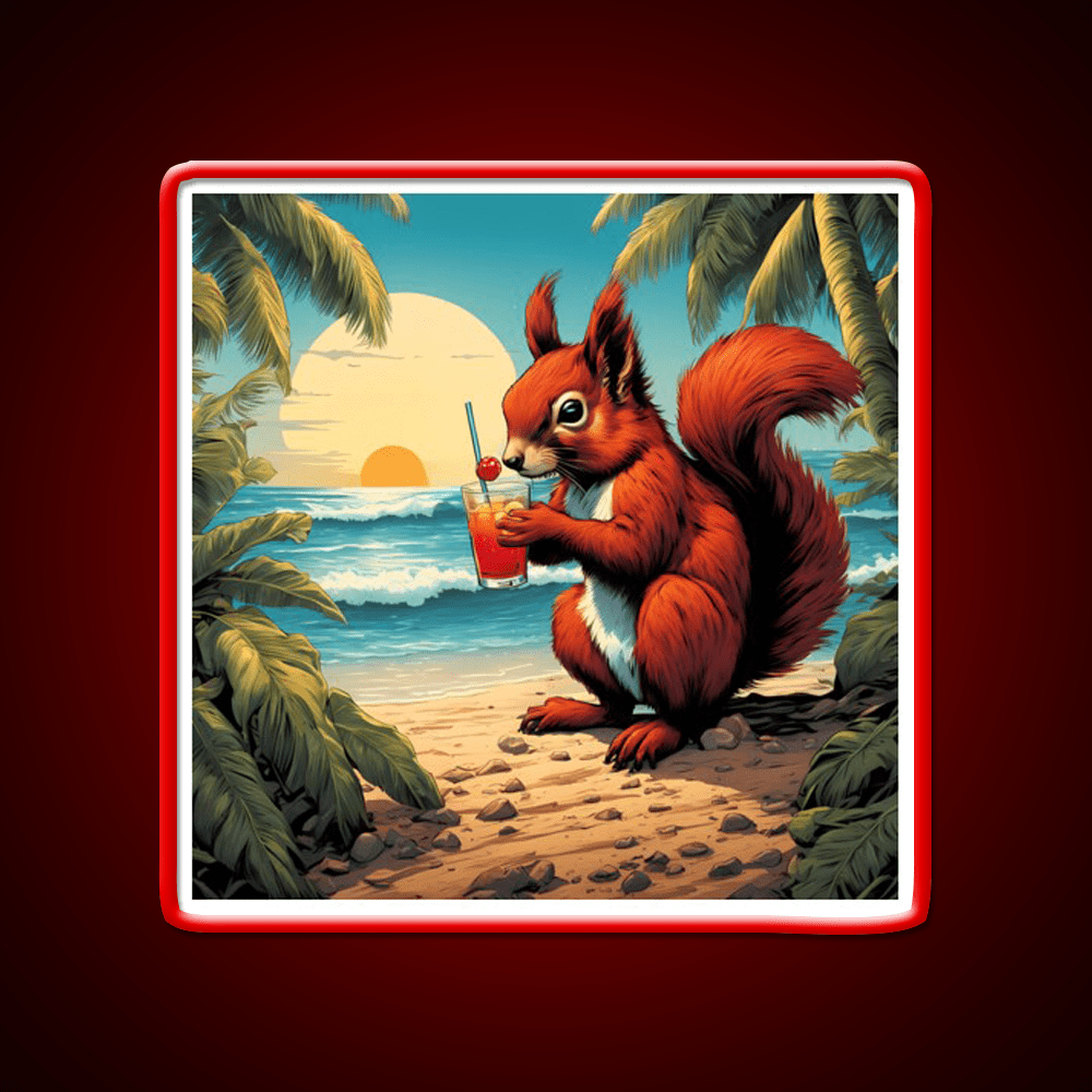 Squirrel On Tropical Beach Drinking Cocktail Bar Decor Led Neon Sign Rgb Color - Shineneon